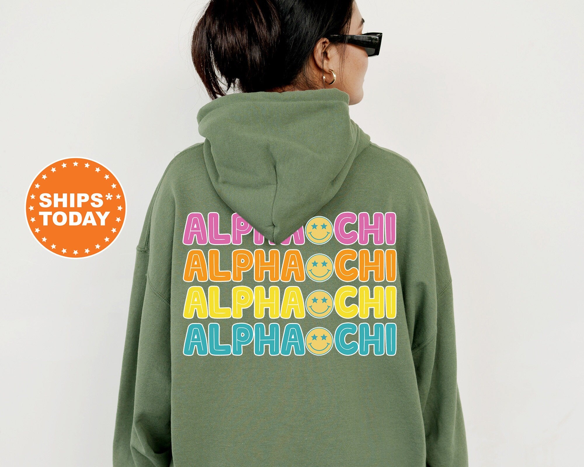 Alpha Chi Omega Colorful Smiley Sorority Sweatshirt | Alpha Chi Hoodie | ACHIO Greek Apparel | AXO Sorority Merch | Big Little Gift