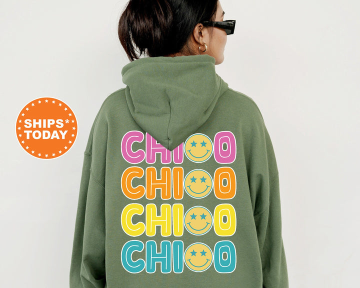 Chi Omega Colorful Smiley Sorority Sweatshirt | Chi Omega Sweatshirt | Chi O Sorority Hoodie | Big Little Reveal | Sorority Apparel