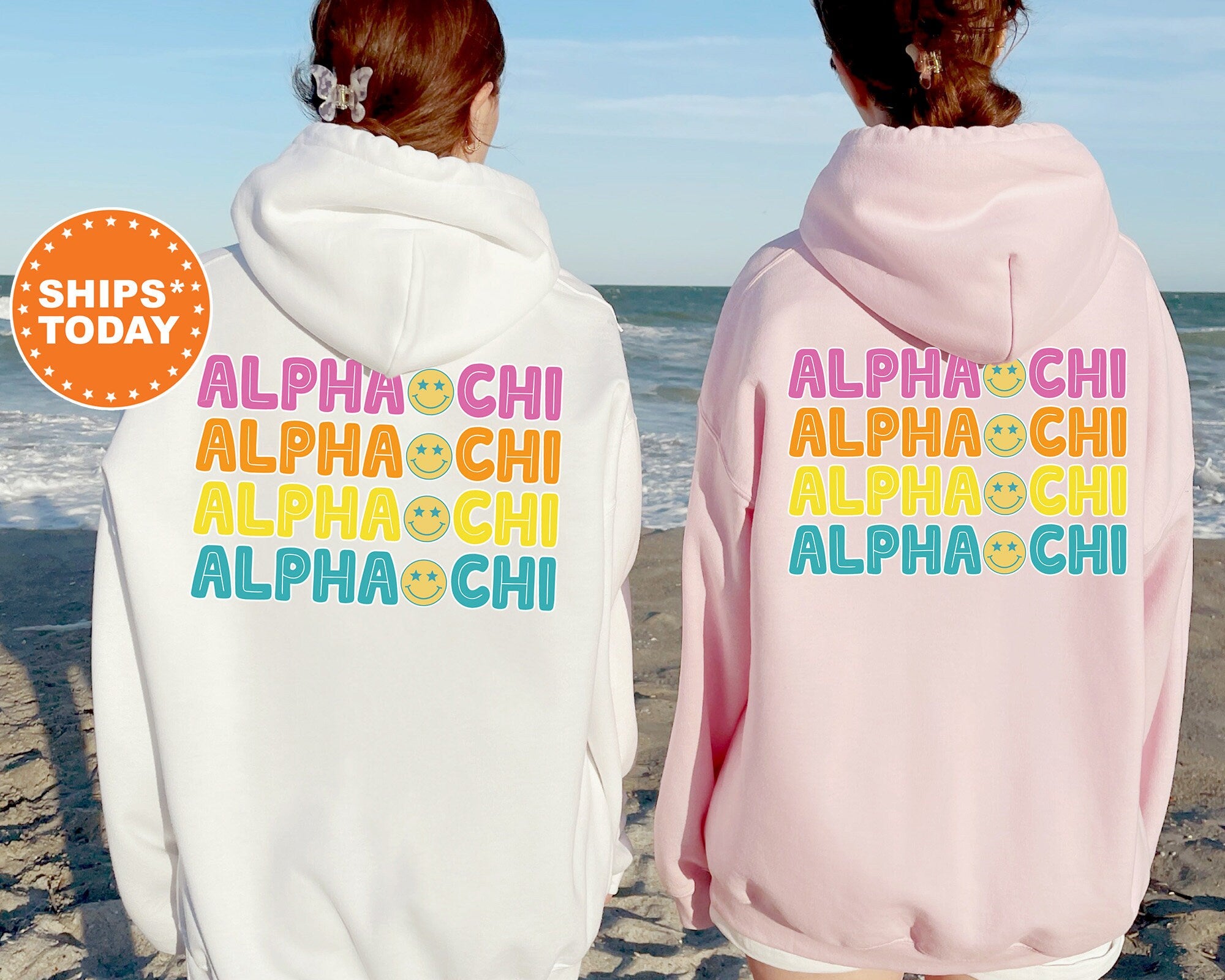 Alpha Chi Omega Colorful Smiley Sorority Sweatshirt | Alpha Chi Hoodie | ACHIO Greek Apparel | AXO Sorority Merch | Big Little Gift