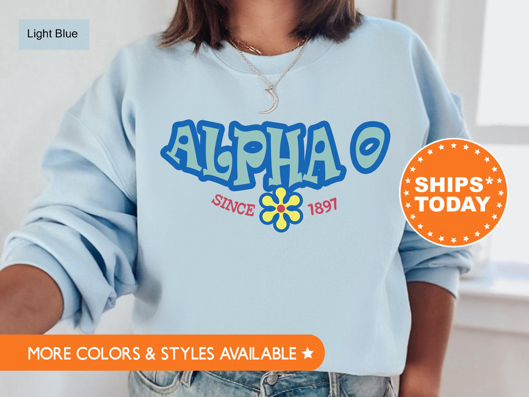 Alpha Omicron Pi Outlined In Blue Sorority Sweatshirt | Alpha O Hoodie | AOPi Sorority Letters | Floral Sweatshirt | Big Little Gift
