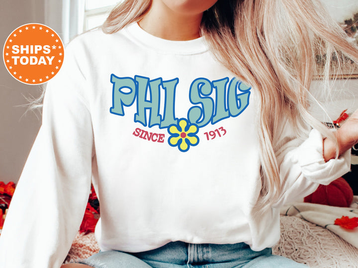 Phi Sigma Sigma Outlined In Blue Sorority Sweatshirt | Phi Sig Hoodie | Phi Sig Floral Sweatshirt | Big Little Gift | Sorority Merch