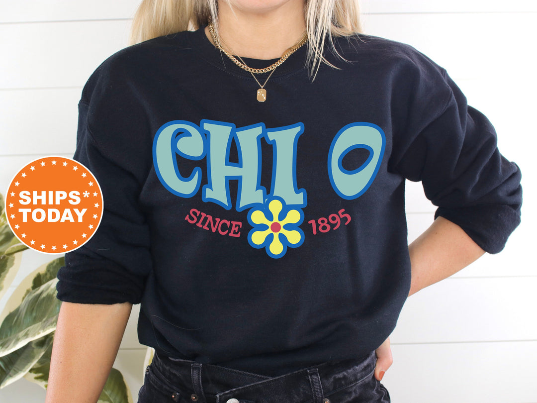Chi Omega Outlined In Blue Sorority Sweatshirt | Chi Omega Hoodie | Chi O Sweatshirt | XO Greek Apparel | Big Little | Sorority Gift