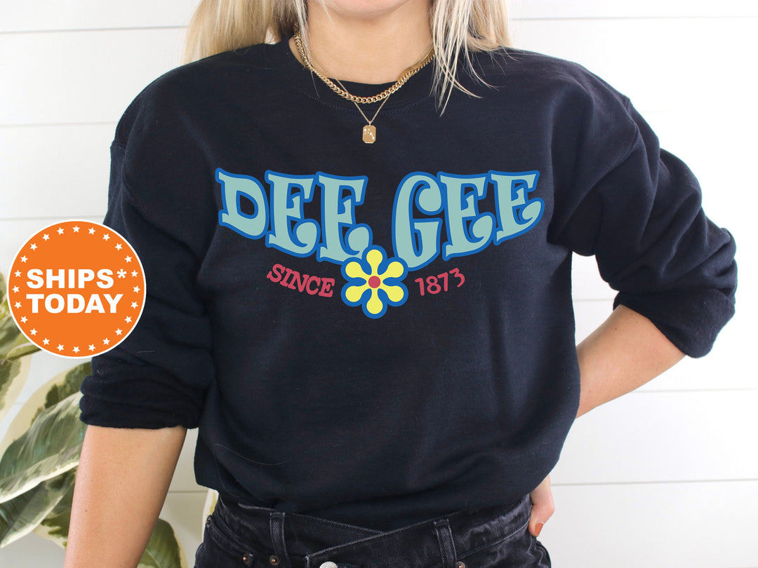 Delta Gamma Outlined In Blue Sorority Sweatshirt | Dee Gee Floral Sweatshirt | Delta Gam Merch | Big Little Reveal | Sorority Hoodie