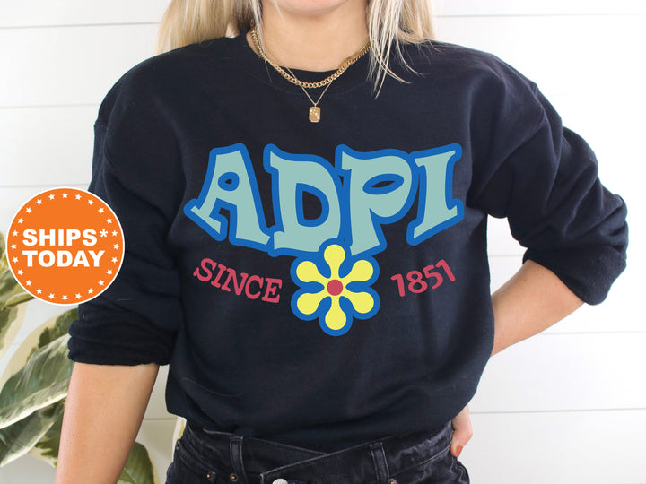 Alpha Delta Pi Outlined In Blue Sorority Sweatshirt | ADPi Floral Sweatshirt | ADPi Hoodie | Big Little Gift  | Sorority Letters
