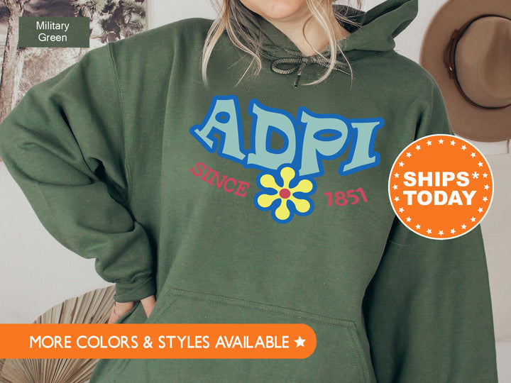 Alpha Delta Pi Outlined In Blue Sorority Sweatshirt | ADPi Floral Sweatshirt | ADPi Hoodie | Big Little Gift  | Sorority Letters
