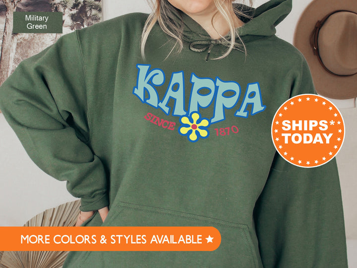 Kappa Kappa Gamma Outlined In Blue Sorority Sweatshirt | Kappa Floral Sweatshirt | Sorority Initiation | Sorority Gifts For Little