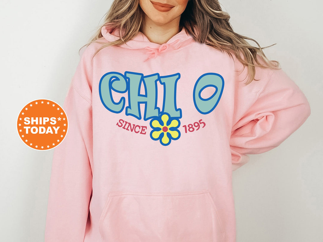 Chi Omega Outlined In Blue Sorority Sweatshirt | Chi Omega Hoodie | Chi O Sweatshirt | XO Greek Apparel | Big Little | Sorority Gift