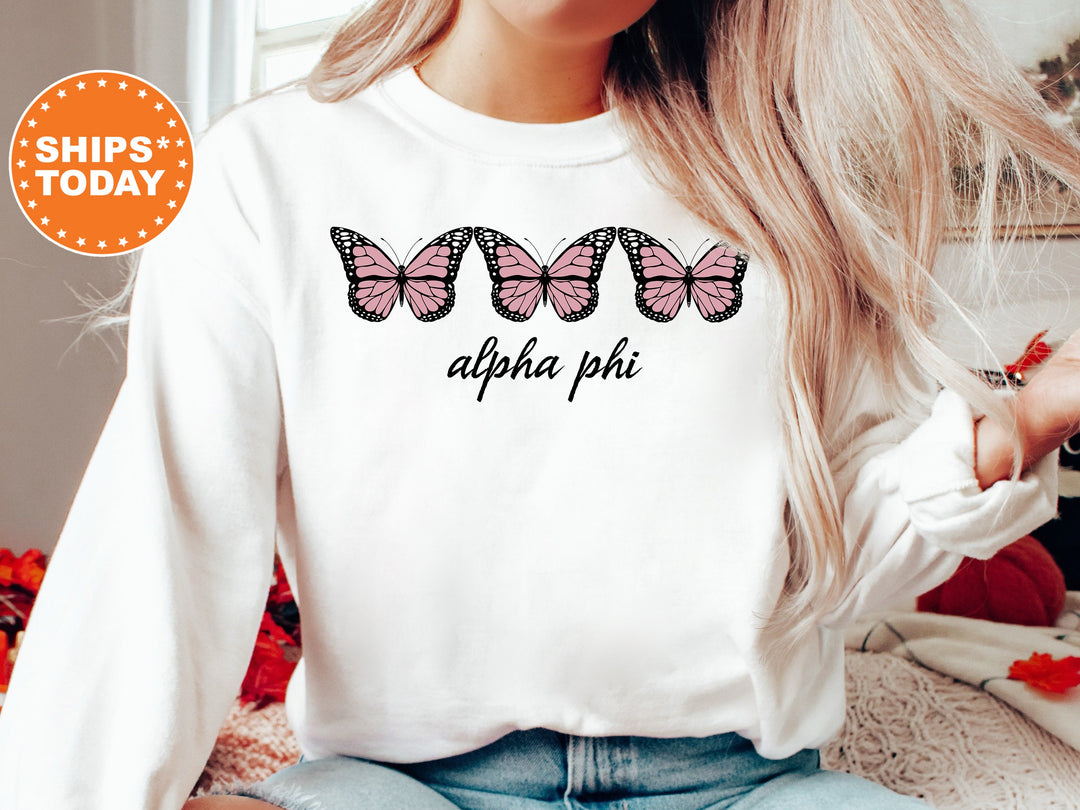 Alpha Phi Blooming Butterfly Sorority Sweatshirt | APHI Hoodie | Greek Apparel | Alpha Phi Merch | Big Little Reveal | Trendy Sweatshirt