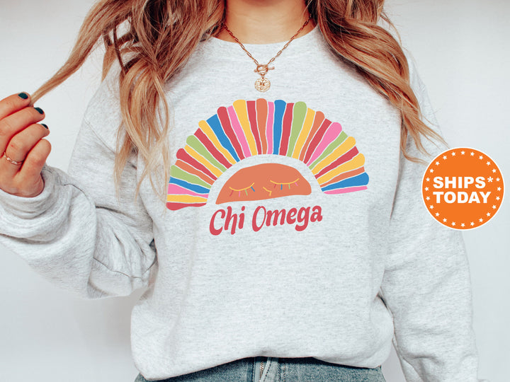 Chi Omega Bright and Colorful Rainbow Sorority Sweatshirt | Chi O Greek Sweatshirt | Big Little Sorority Gifts | College Apparel _ 8251g
