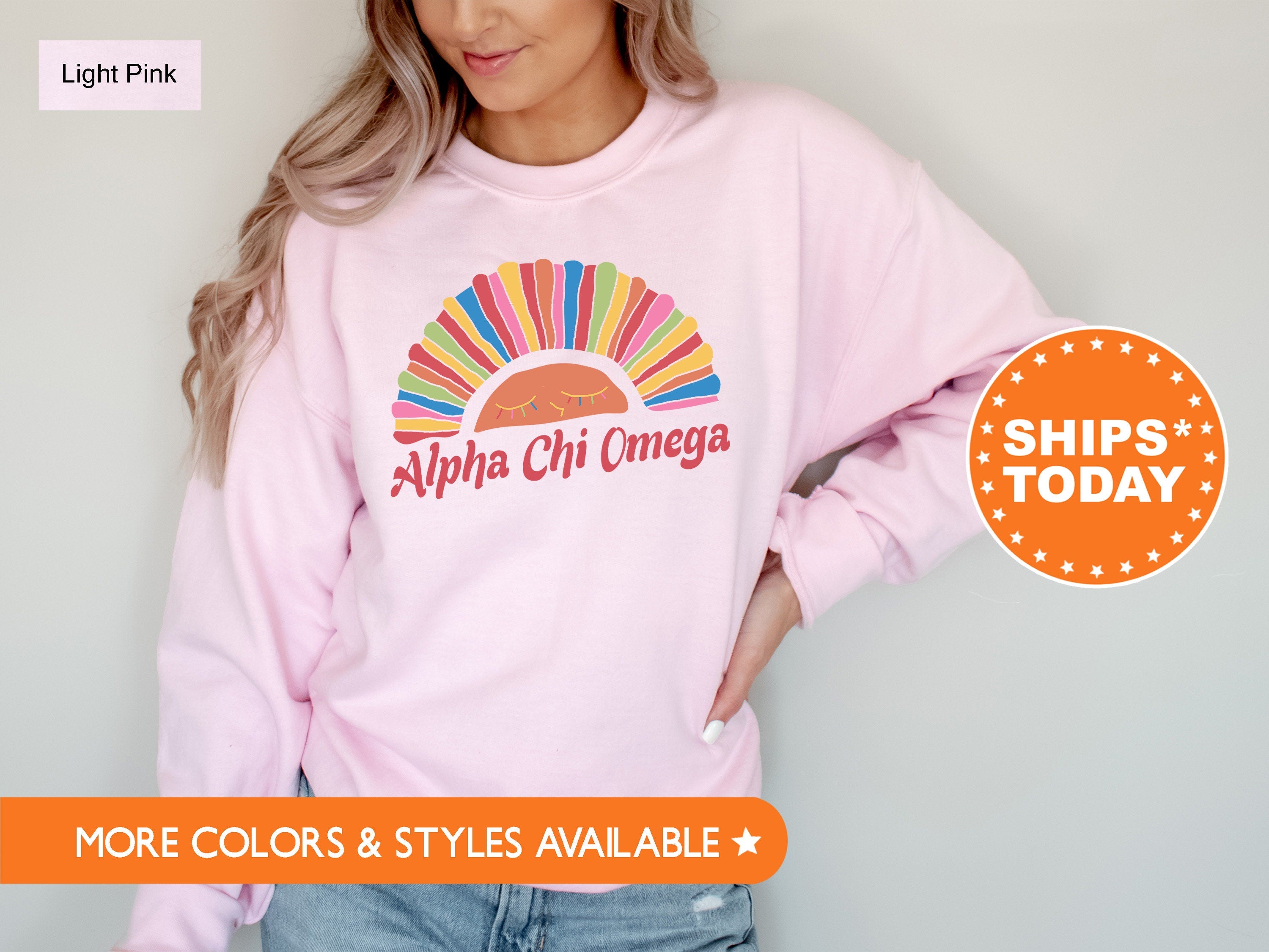 Alpha Chi Omega Bright and Colorful Rainbow Sorority Sweatshirt | Alpha Chi Greek Sweatshirt | Big Little Sorority | College Apparel _ 8242g