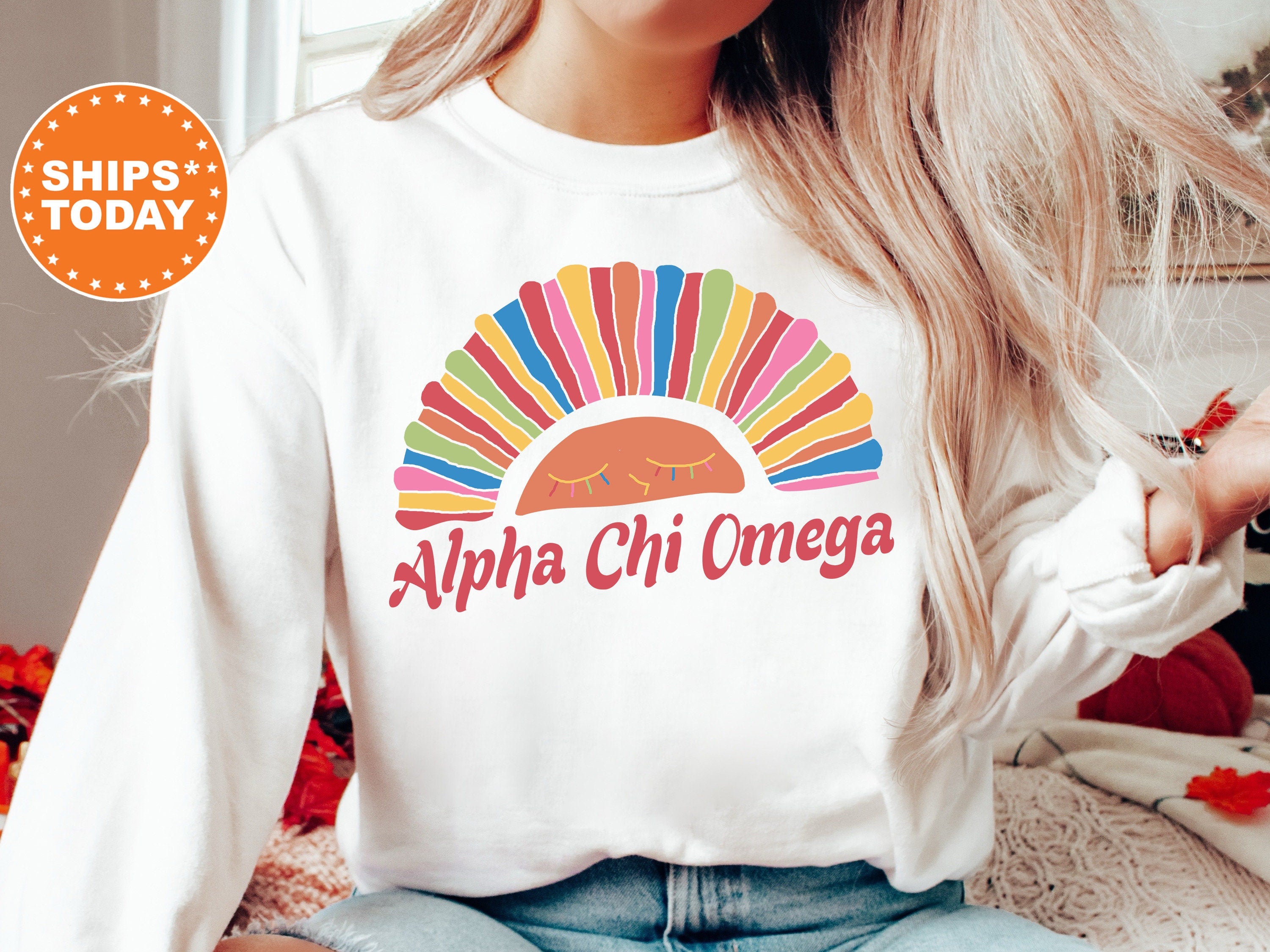 Alpha Chi Omega Bright and Colorful Rainbow Sorority Sweatshirt | Alpha Chi Greek Sweatshirt | Big Little Sorority | College Apparel _ 8242g