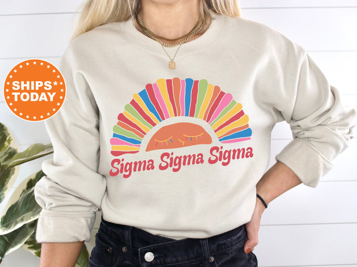 Sigma Sigma Sigma Bright and Colorful Rainbow Sorority Sweatshirt | Tri Sigma Greek Sweatshirt | Big Little Gifts | College Apparel _ 8265g