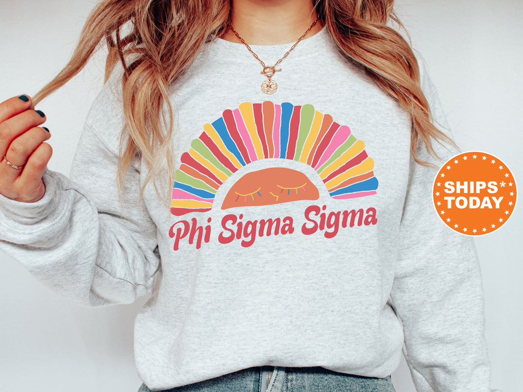 Phi Sigma Sigma Bright and Colorful Rainbow Sorority Sweatshirt | Phi Sig Greek Sweatshirt | Big Little Sorority | College Apparel _ 8261g