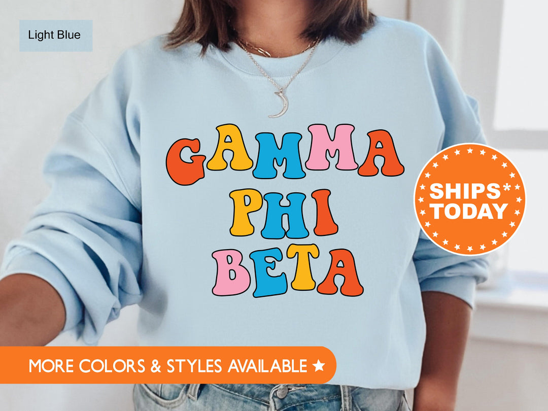Gamma Phi Beta Disco Retro Sorority Sweatshirt | Gamma Phi Greek Apparel | GPHI Retro Letters | Sorority Reveal | Big Little Gift _ 7502g