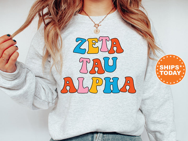 Zeta Tau Alpha Disco Retro Sorority Sweatshirt | Zeta Sorority Hoodie | Sorority Initiation Gift | Retro Letters | Big Little Reveal _ 7513g