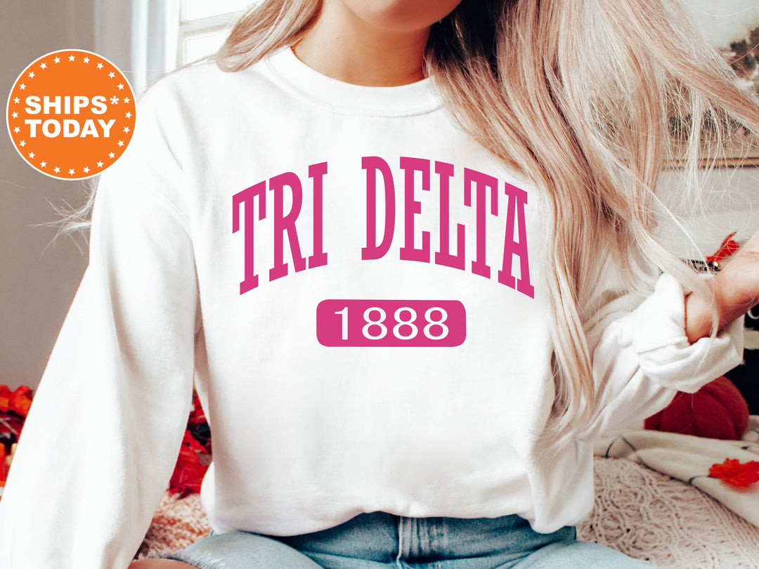 Delta Delta Delta Pink Baseball Sorority Sweatshirt | Tri Delta Hoodie | Big Little Reveal Gift | Sorority Merch | Greek Apparel