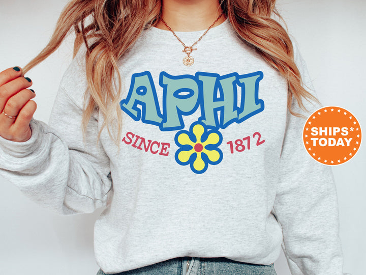 Alpha Phi Outlined In Blue Sorority Sweatshirt | APHI Crewneck Sweatshirt | APHI Hoodie | Big Little Gift | Floral Sweatshirt