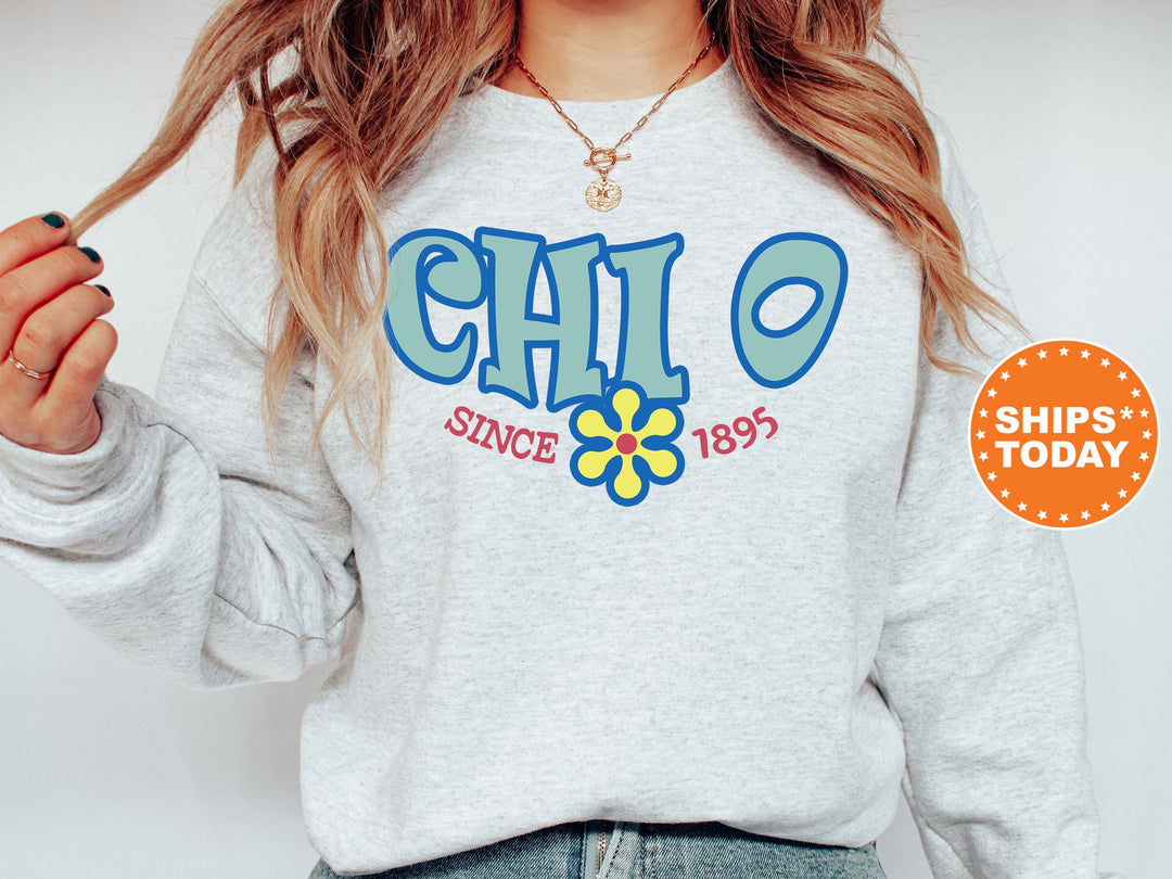 Chi Omega Outlined In Blue Sorority Sweatshirt | Chi Omega Hoodie | Chi O Sweatshirt | XO Greek Apparel | Big Little | Sorority Gift