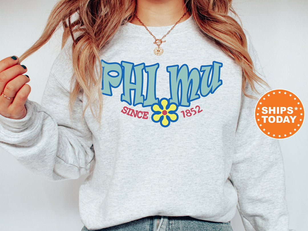 Phi Mu Outlined In Blue Sorority Sweatshirt | Phi Mu Hoodie |  Phi Mu Floral Sweatshirt | Big Little Reveal Gift | Initiation Gift _ 7844g