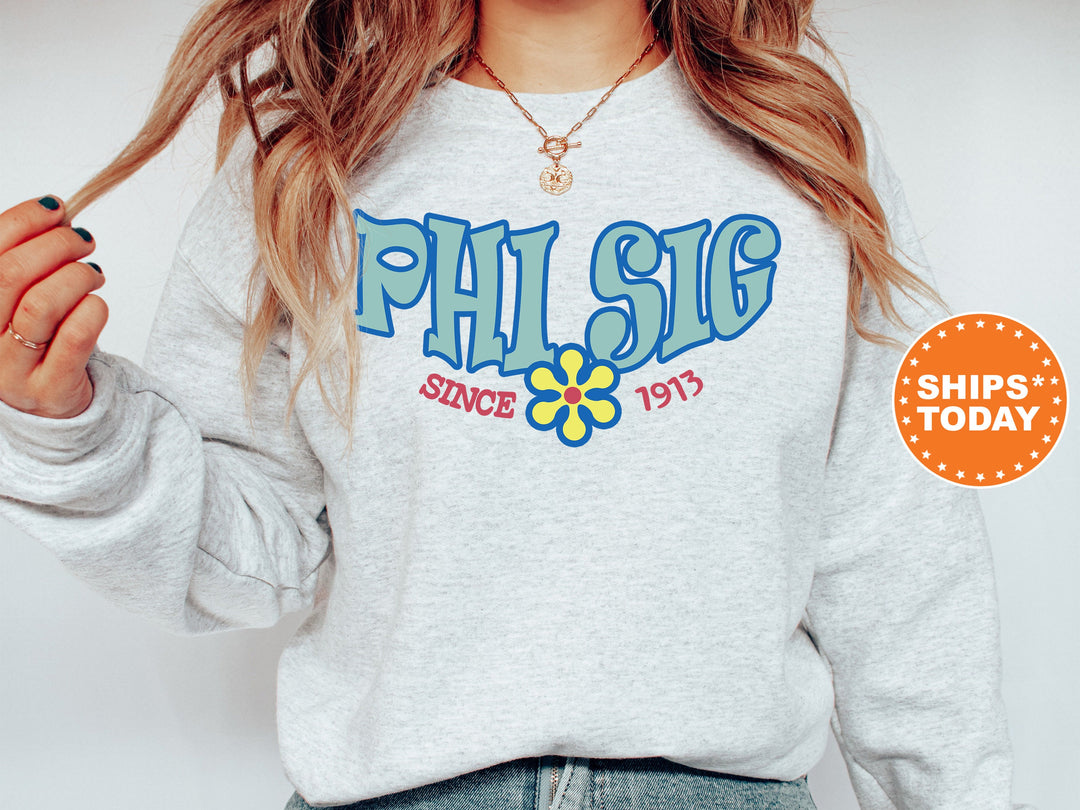Phi Sigma Sigma Outlined In Blue Sorority Sweatshirt | Phi Sig Hoodie | Phi Sig Floral Sweatshirt | Big Little Gift | Sorority Merch