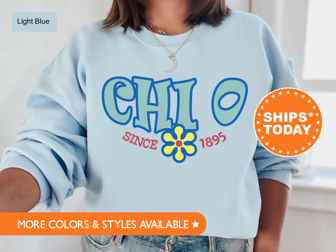 Chi Omega Outlined In Blue Sorority Sweatshirt | Chi Omega Hoodie | Chi O Sweatshirt | XO Greek Apparel | Big Little | Sorority Gift