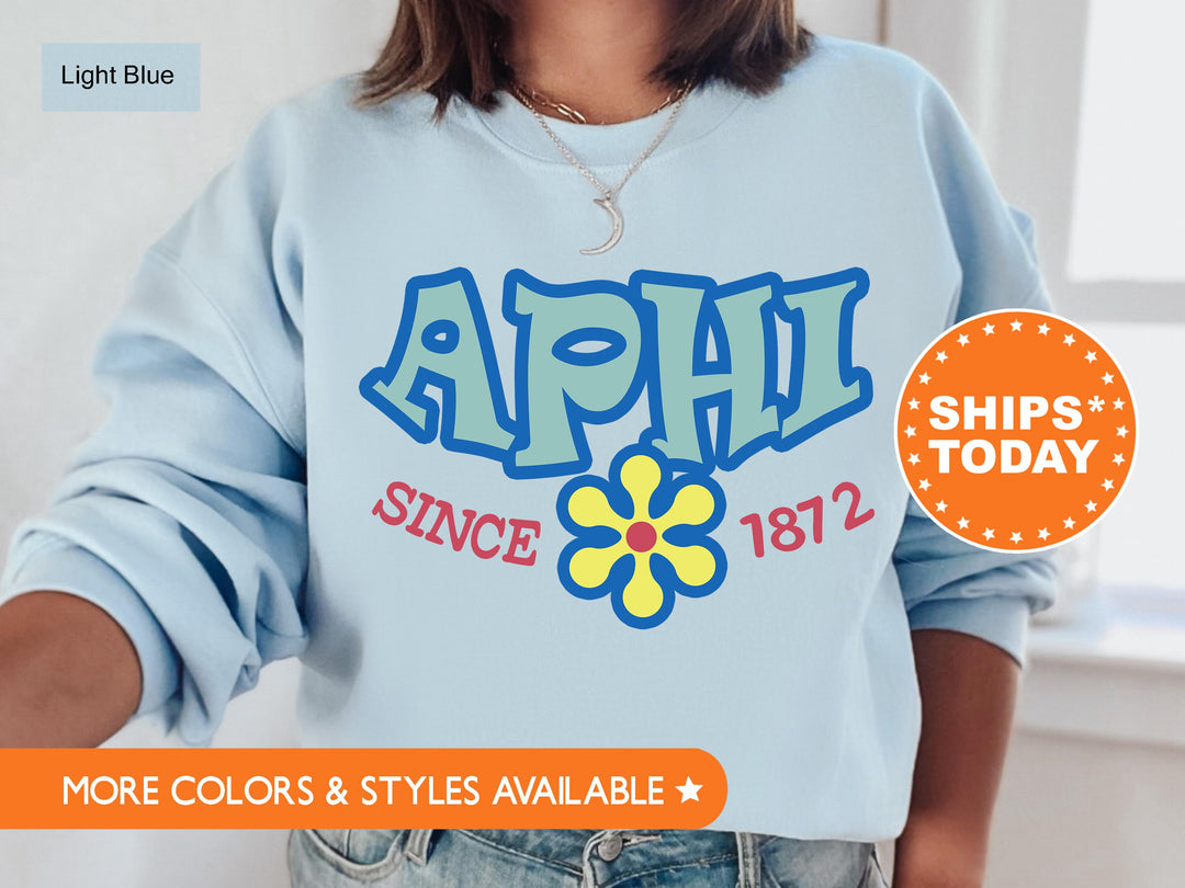 Alpha Phi Outlined In Blue Sorority Sweatshirt | APHI Crewneck Sweatshirt | APHI Hoodie | Big Little Gift | Floral Sweatshirt