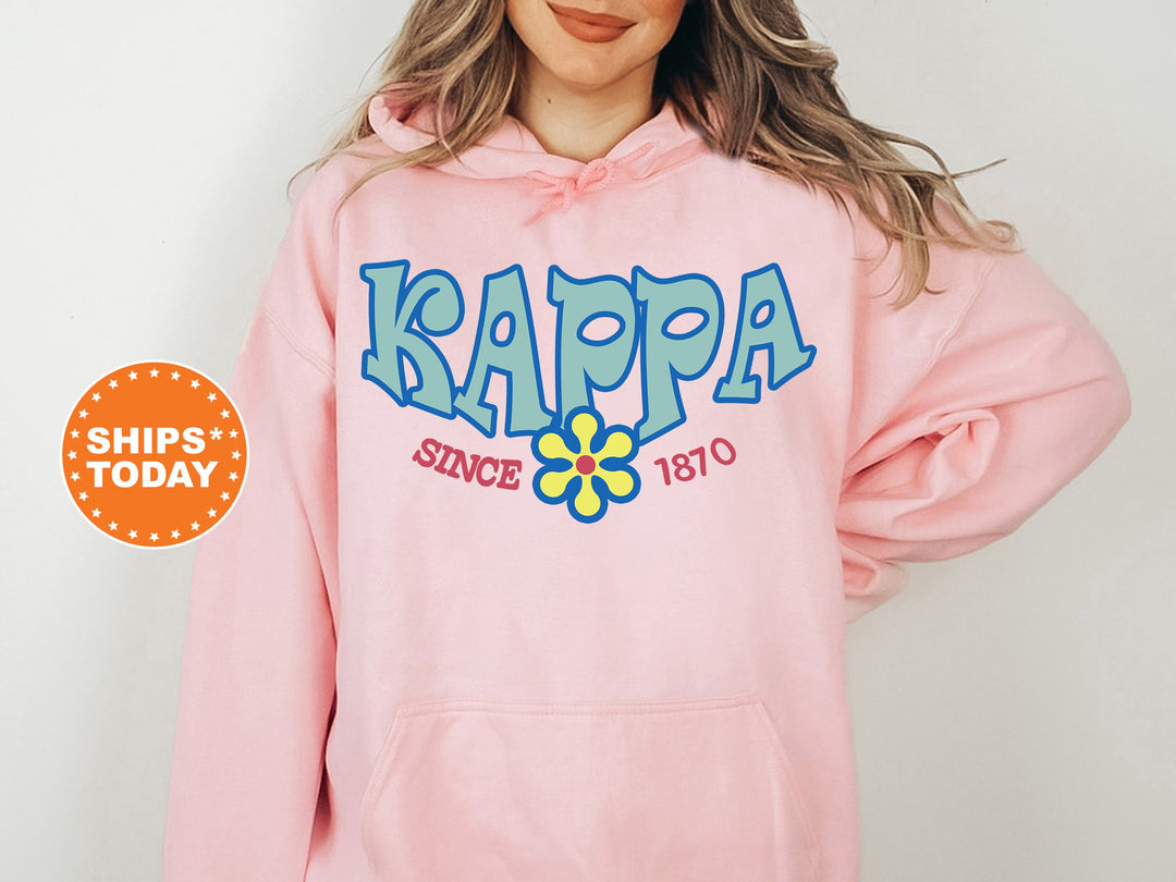 Kappa Kappa Gamma Outlined In Blue Sorority Sweatshirt | Kappa Floral Sweatshirt | Sorority Initiation | Sorority Gifts For Little