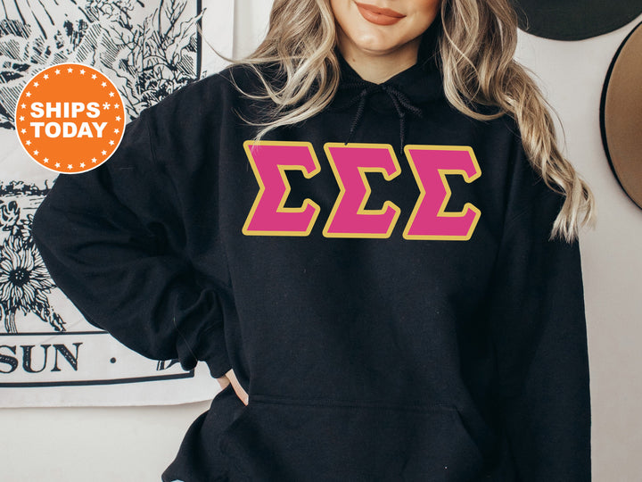 Sigma Sigma Sigma Pink and Gold Sorority Sweatshirt | Sigma Sigma Sigma Sweatshirt | Tri Sigma Hoodie | Tri Sigma Greek Letters