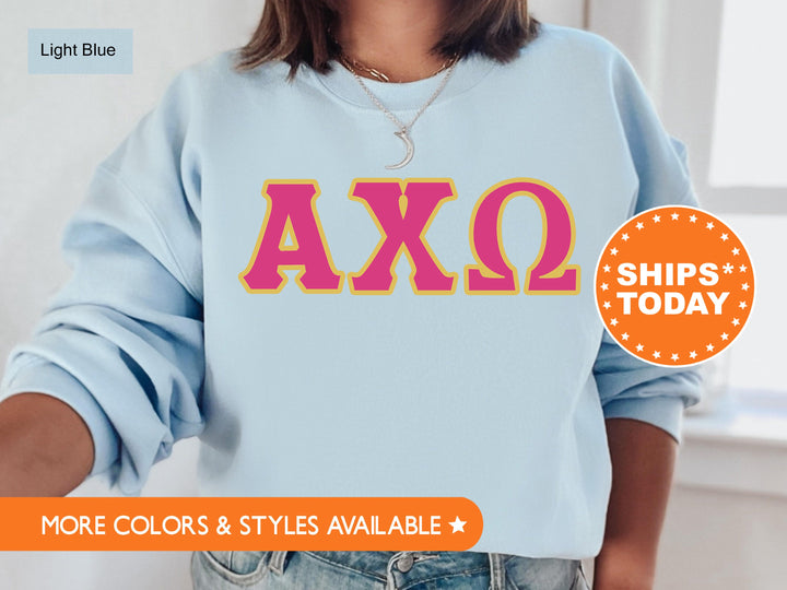 Alpha Chi Omega Pink and Gold Sorority Sweatshirt | Alpha Chi Greek Letters | Sorority Letters | Big Little Gift | Sorority Apparel