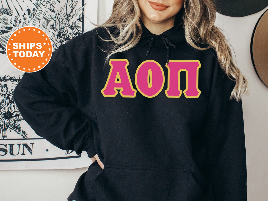 Alpha Omicron Pi Pink and Gold Sorority Sweatshirt | Alpha Omicron Pi  Sweatshirt | Alpha O Merch | AOPi Greek Letters | Big Little