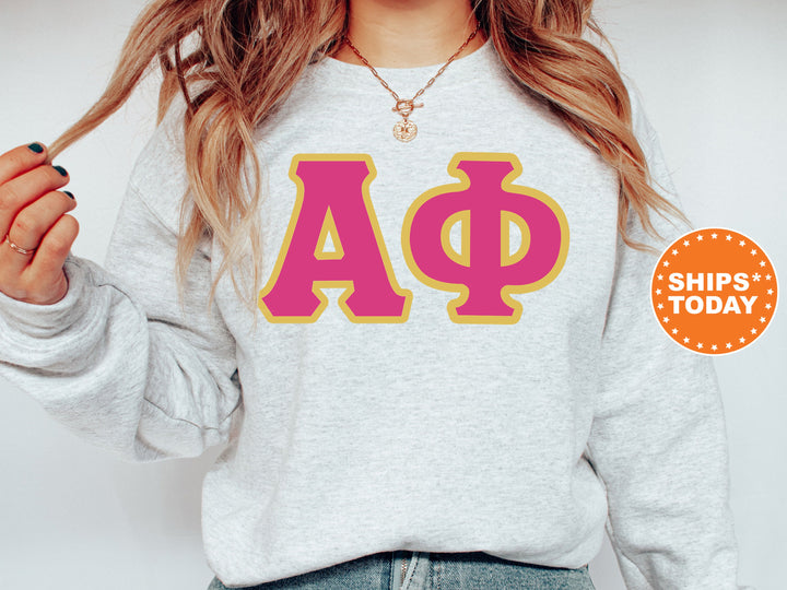 Alpha Phi Pink and Gold Sorority Sweatshirt | Alpha Phi Sweatshirt | APHI Greek Letters | Alpha Phi Hoodie | Big Little Reveal Gift 5265g