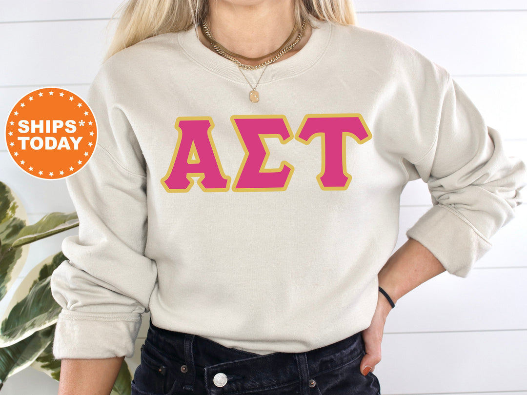 Alpha Sigma Tau Pink and Gold Sorority Sweatshirt | Alpha Sigma Tau Sweatshirt | Greek Letters | Sorority Merch | Big Little Reveal