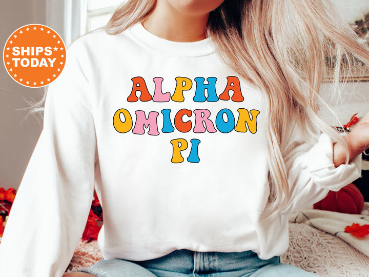 Alpha Omicron Pi Disco Retro Sorority Sweatshirt | Alpha O Retro Sweatshirt | Sorority Letters | AOPi Big Little | Sorority Hoodie _ 7492g