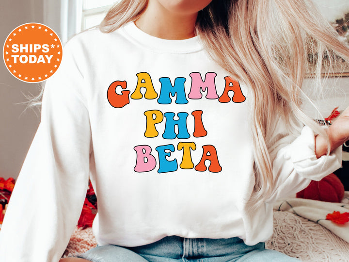 Gamma Phi Beta Disco Retro Sorority Sweatshirt | Gamma Phi Greek Apparel | GPHI Retro Letters | Sorority Reveal | Big Little Gift _ 7502g