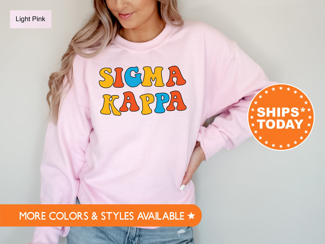 Sigma Kappa Disco Retro Sorority Sweatshirt | Sig Kap Apparel | Sigma Kappa Hoodie | Retro Letters Sweatshirt | Big Little Reveal _ 7510g