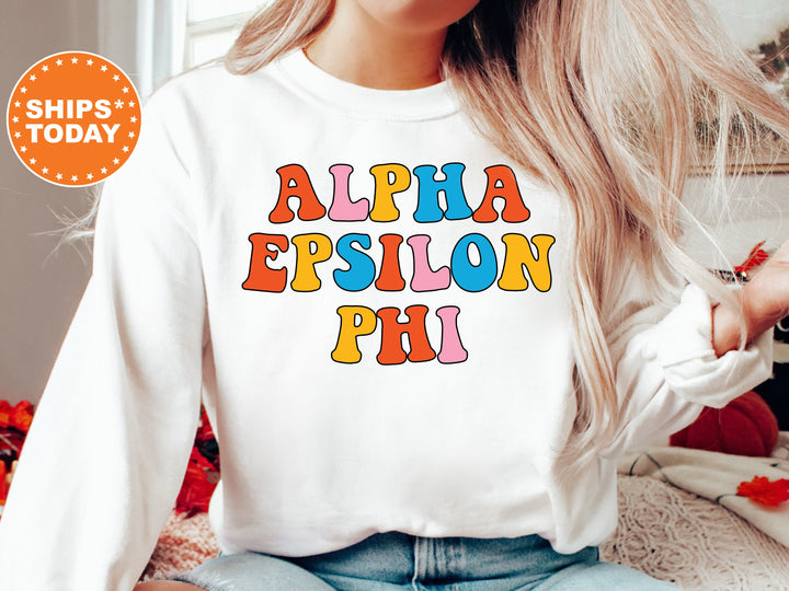 Alpha Epsilon Phi Disco Retro Sorority Sweatshirt | AEPhi Sorority Sweatshirt | Big Little Reveal | Greek Life Merch | Sorority Gift _ 7490g