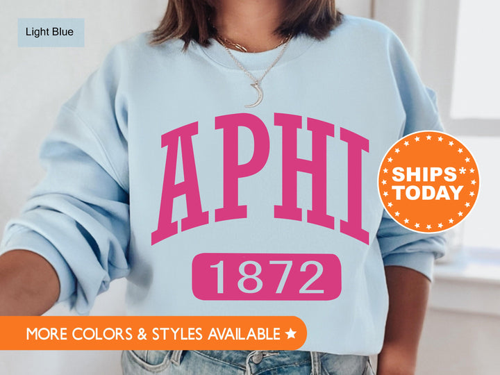 Alpha Phi Pink Baseball Sorority Sweatshirt | APHI Crewneck Sweatshirt | Alpha Phi Hoodie | Big Little Reveal | Sorority Gifts