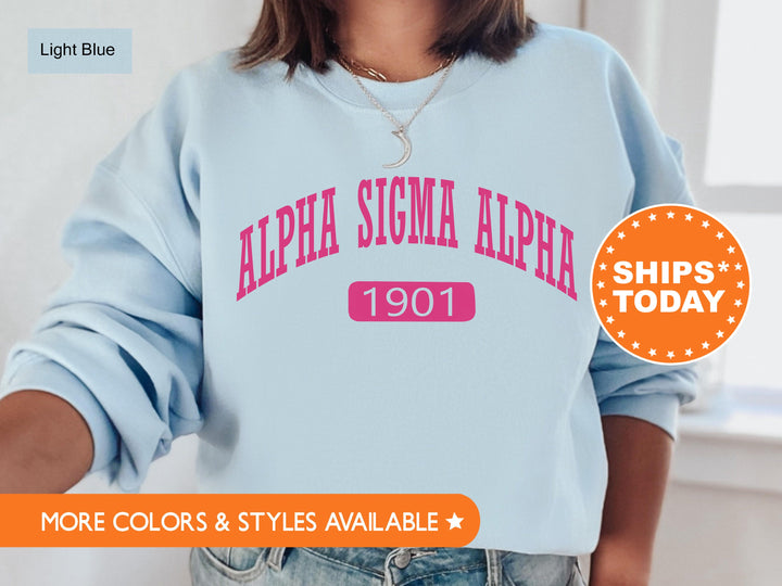 Alpha Sigma Alpha Pink Baseball Sorority Sweatshirt | Alpha Sigma Alpha Hoodie | Sorority Merch | Big Little Gift | Greek Apparel