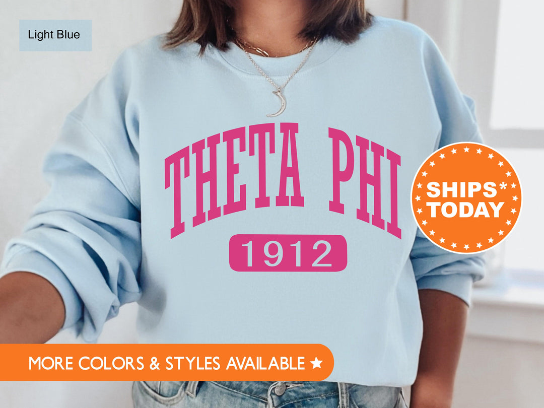Theta Phi Alpha Pink Baseball Sorority Sweatshirt | Theta Phi Alpha Sweatshirt | Theta Phi Hoodie | Big Little Gift | Greek Apparel