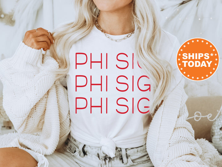 Phi Sigma Sigma Red Layered Sorority T-Shirt | Phi Sigma Sigma Merch | Phi Sig Shirt | Big Little Reveal Shirt | Greek Apparel _ 5759g