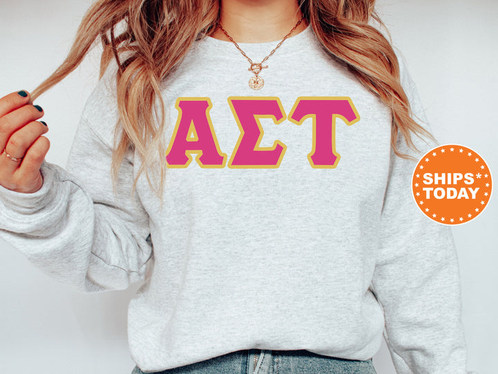 Alpha Sigma Tau Pink and Gold Sorority Sweatshirt | Alpha Sigma Tau Sweatshirt | Greek Letters | Sorority Merch | Big Little Reveal