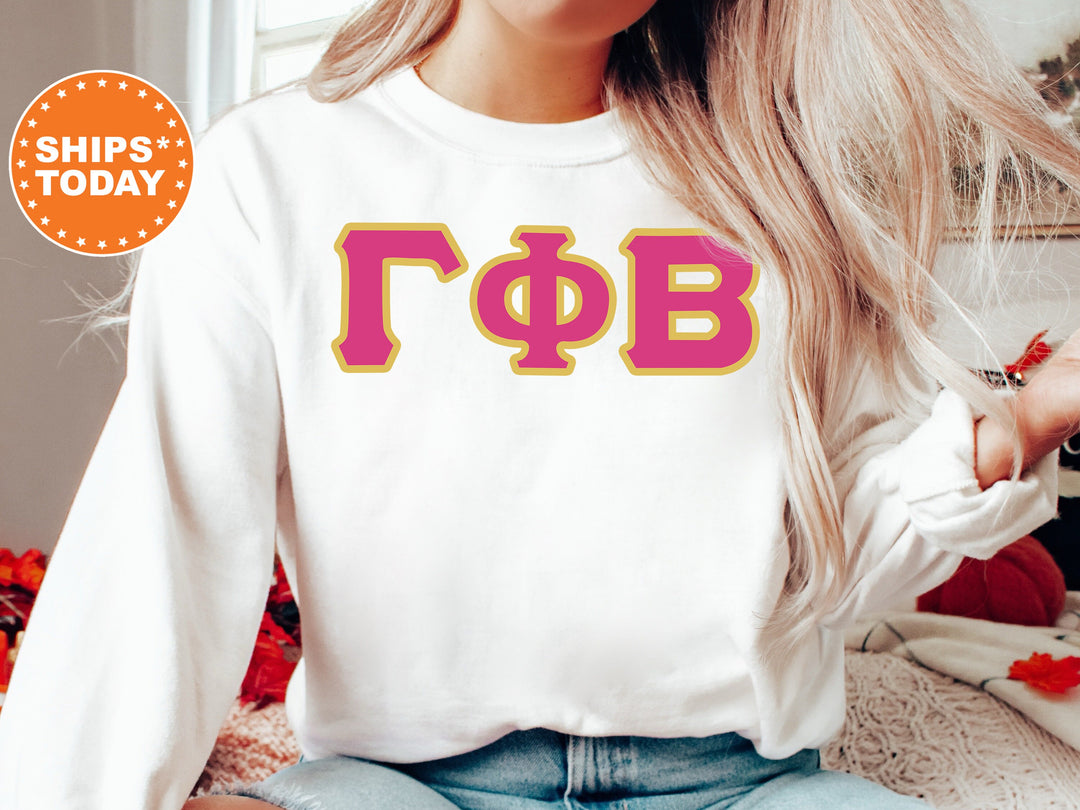 Gamma Phi Beta Pink and Gold Sorority Sweatshirt | Gamma Phi Beta Sweatshirt | Gamma Phi Hoodie | GPHI Greek Letters | Big Little