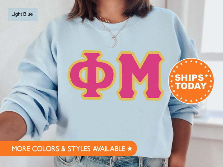 Phi Mu Pink and Gold Sorority Sweatshirt | Phi Mu Crewneck Sweatshirt | Phi Mu Greek Letters | Phi Mu Hoodie | Big Little Reveal _ 5278g