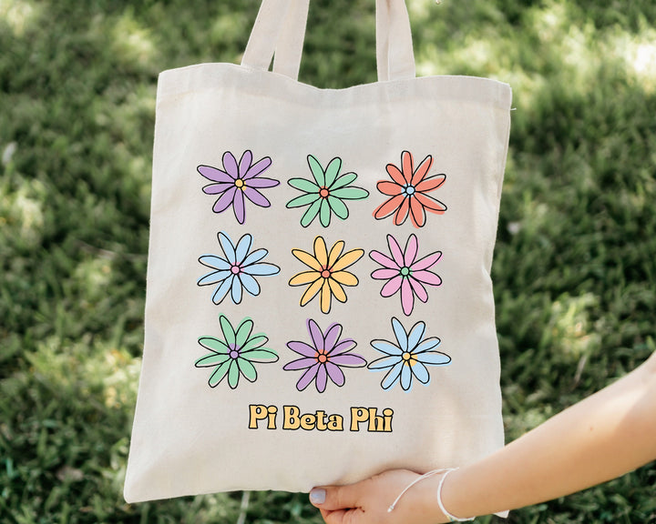 Pi Beta Phi Flower Fashion Sorority Tote Bag | Pi Phi Beach Bag | Sorority Merch | Big Little Reveal Gifts | Cute Sorority Bag _ 15099g