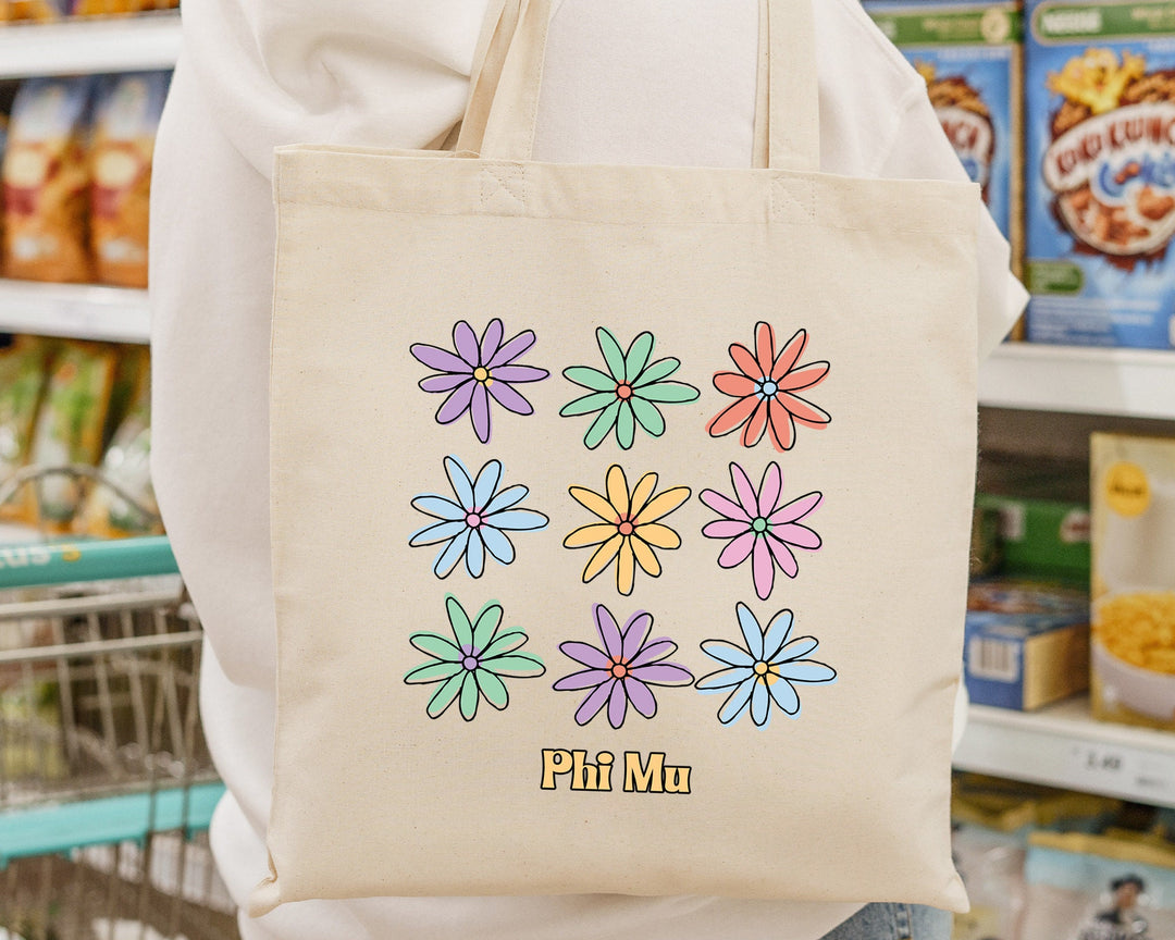 Phi Mu Flower Fashion Sorority Tote Bag | Phi Mu Tote Bag | Sorority Merch | Sorority Gifts | Trendy Sorority Bag | Big Little Gift _ 15097g