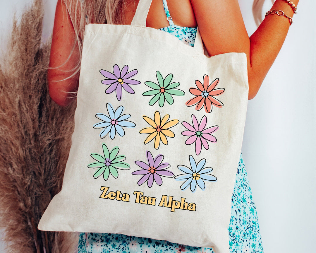 Zeta Tau Alpha Flower Fashion Sorority Tote Bag | Zeta Sorority Beach Bag | Big Little Gifts | Sorority Merch | Trendy Tote Bag _ 15104g