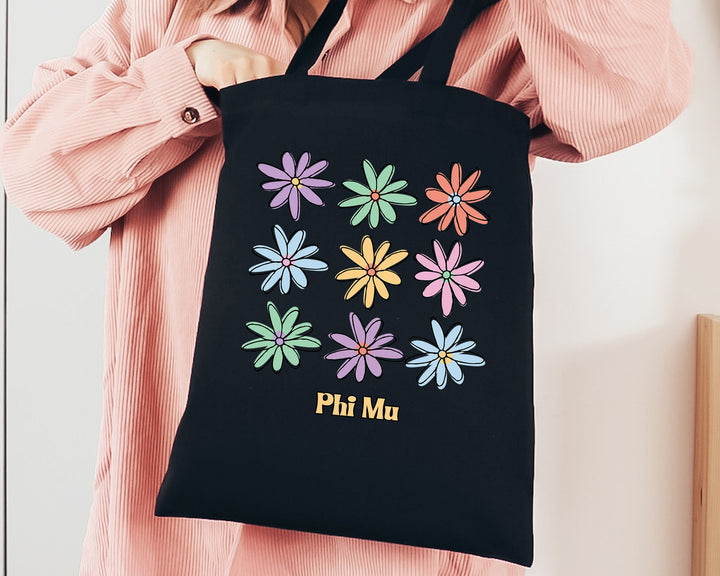 Phi Mu Flower Fashion Sorority Tote Bag | Phi Mu Tote Bag | Sorority Merch | Sorority Gifts | Trendy Sorority Bag | Big Little Gift _ 15097g