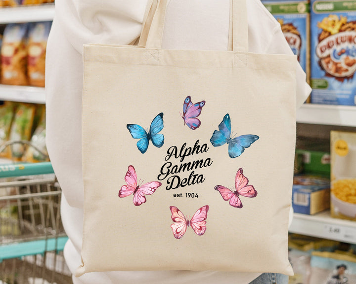 Alpha Gamma Delta Fancy Butterfly Sorority Tote Bag | Alpha Gam Beach Bag | AEPHI Sorority Bag | Big Little Gifts | Sorority Merch _ 15134g