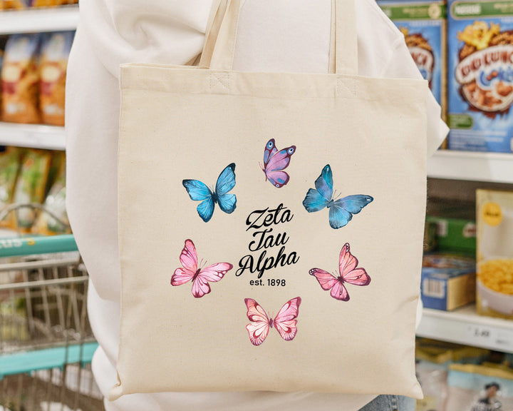 Zeta Tau Alpha Fancy Butterfly Sorority Tote Bag | ZETA Beach Bag | ZETA College Sorority Bag | Big Little Gift | Sorority Merch _ 15156g