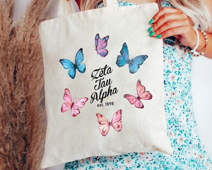 Zeta Tau Alpha Fancy Butterfly Sorority Tote Bag | ZETA Beach Bag | ZETA College Sorority Bag | Big Little Gift | Sorority Merch _ 15156g